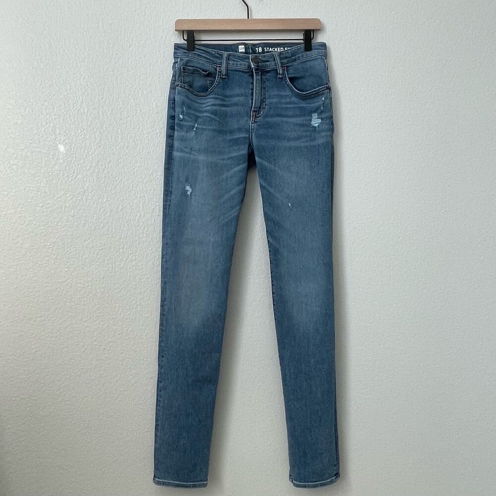 GAP Women's Skinny Jean Medium Wash Distressed Casual Denim Size 18 Cotton Blend